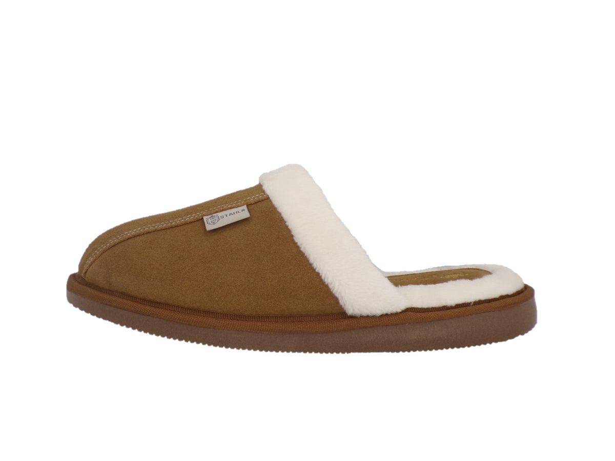 Pantuflas E-3865 de gamuza para mujer, detalle del corte