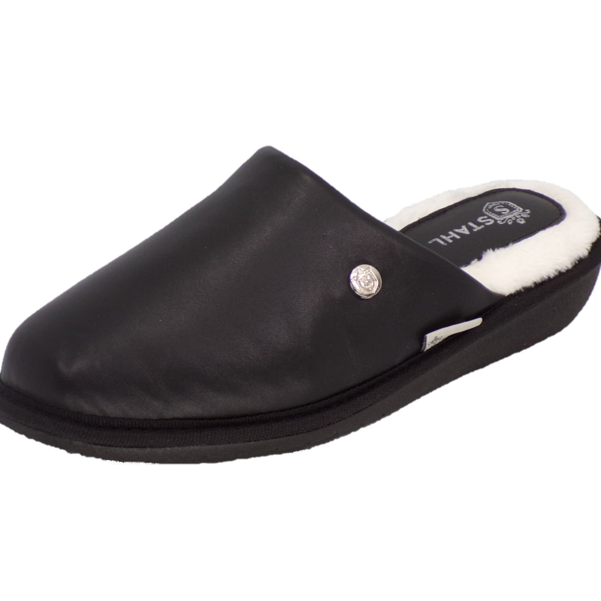 Pantuflas E-3873 de piel de borrego para mujer, detalle de la costura