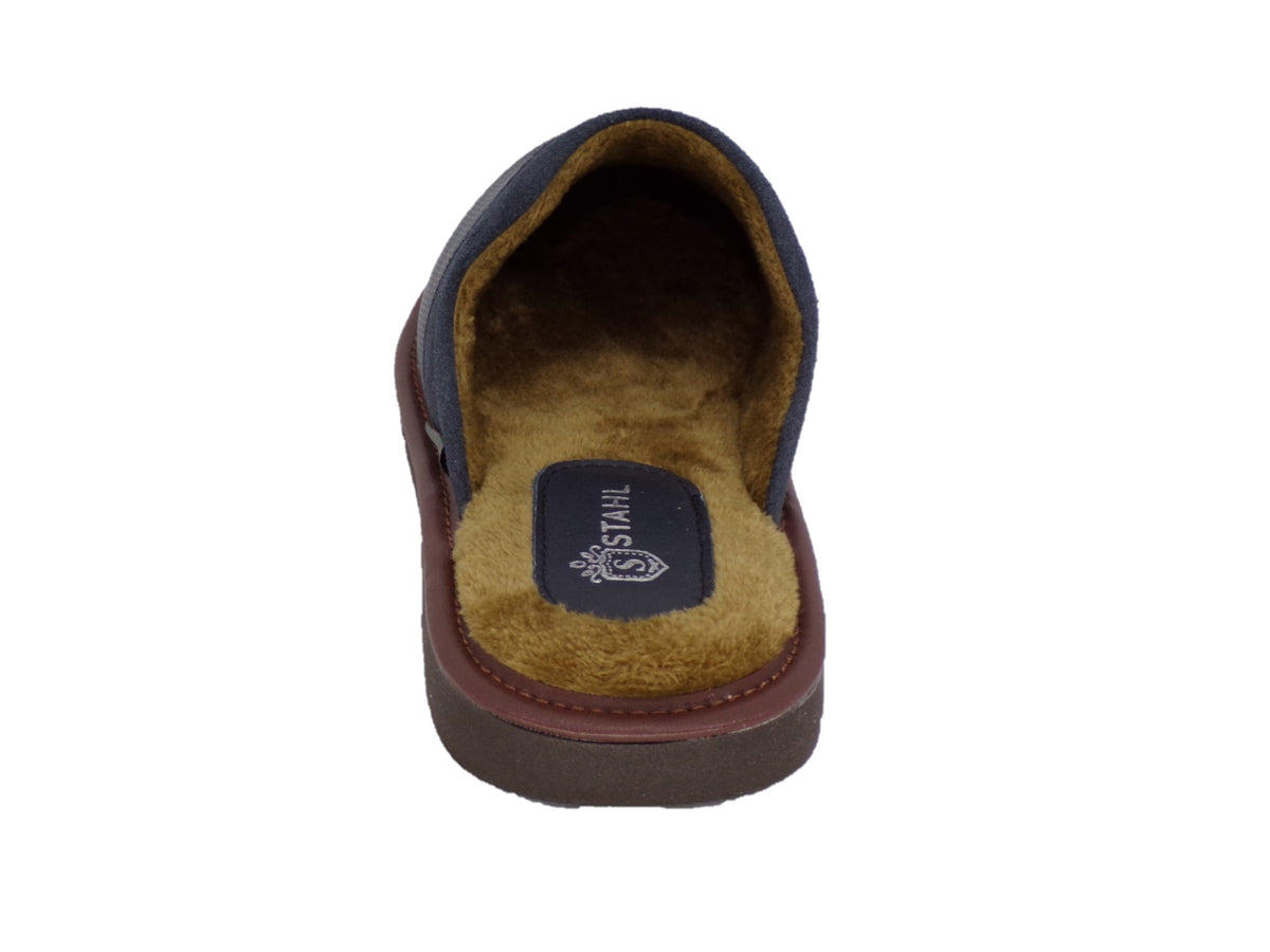 Pantuflas E-4750 de piel de borrego para hombre, detalle de la costura