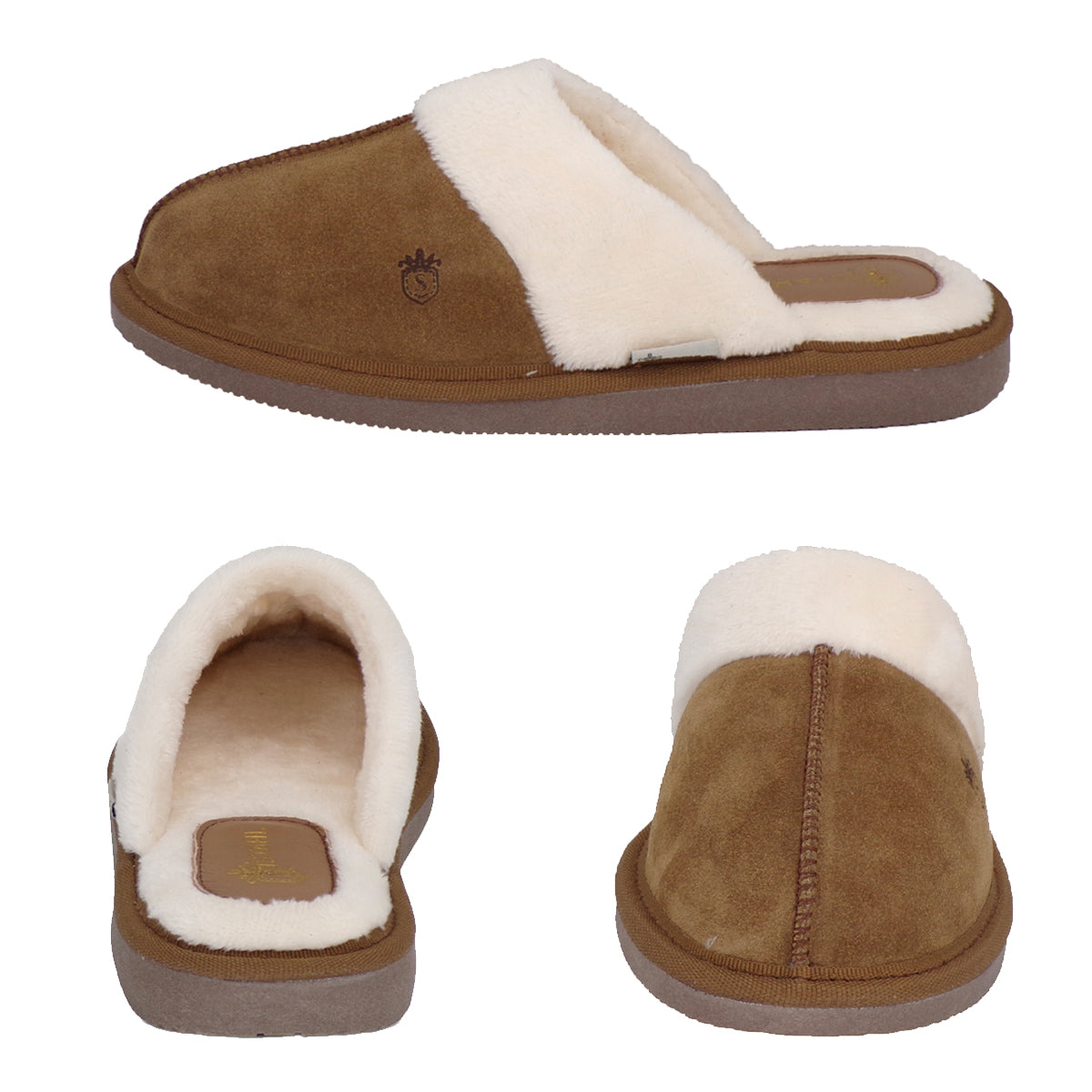 Pantuflas E-3926 de gamuza para mujer, vista de tres cuartos