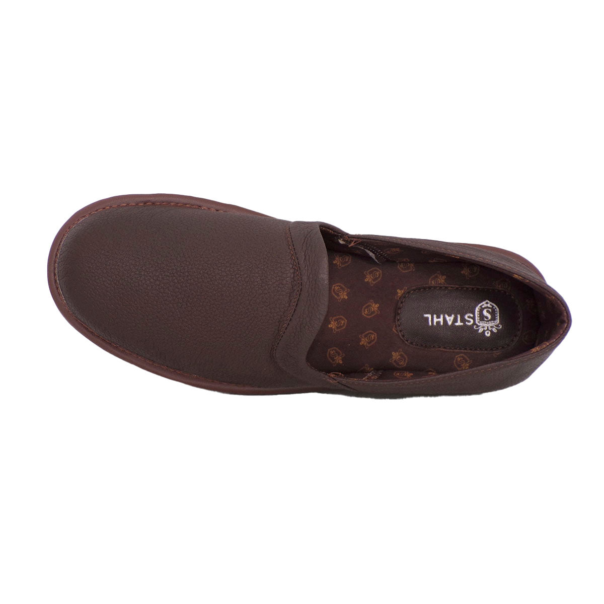 Pantuflas E-1817 de piel de borrego para hombre, detalle de la costura