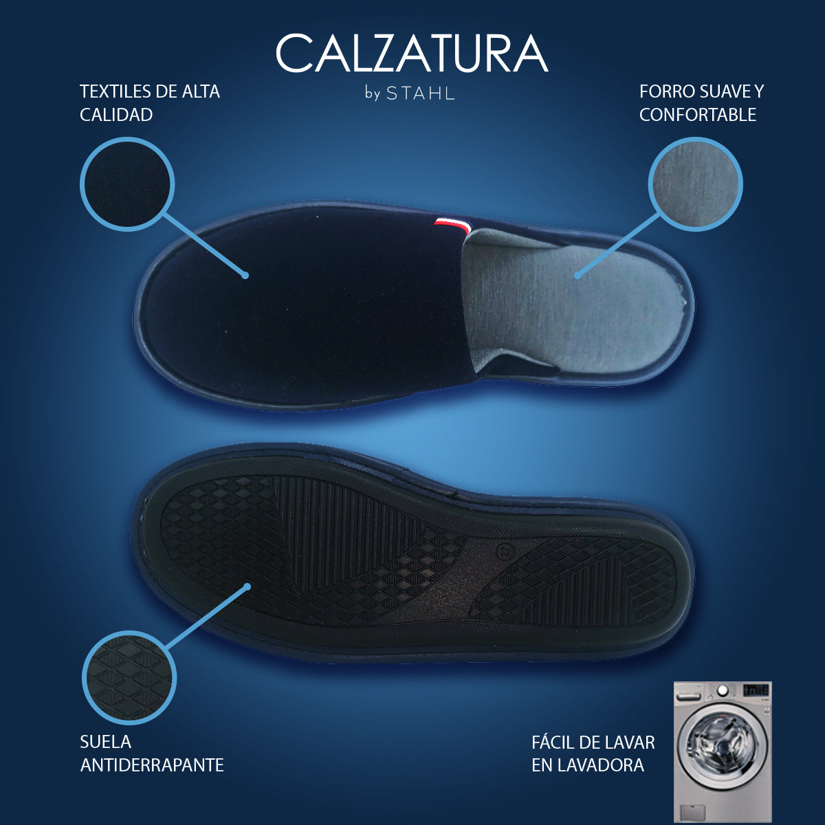 Pantuflas E-16031 de textil para hombre, suela antiderrapante