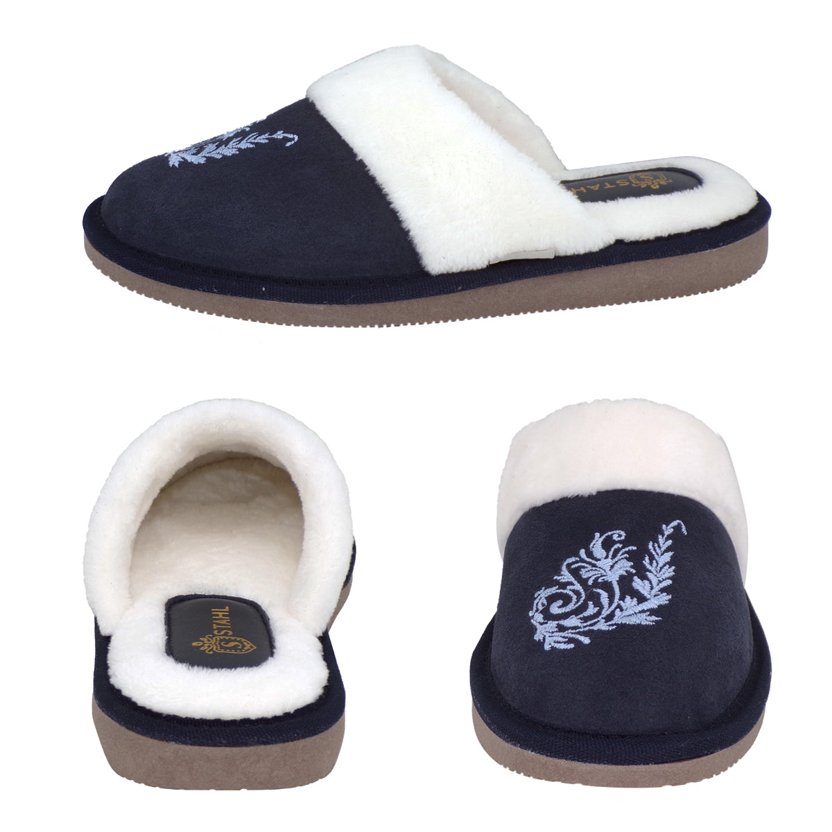 Pantuflas E-3802 de gamuza para mujer, detalle de la costura