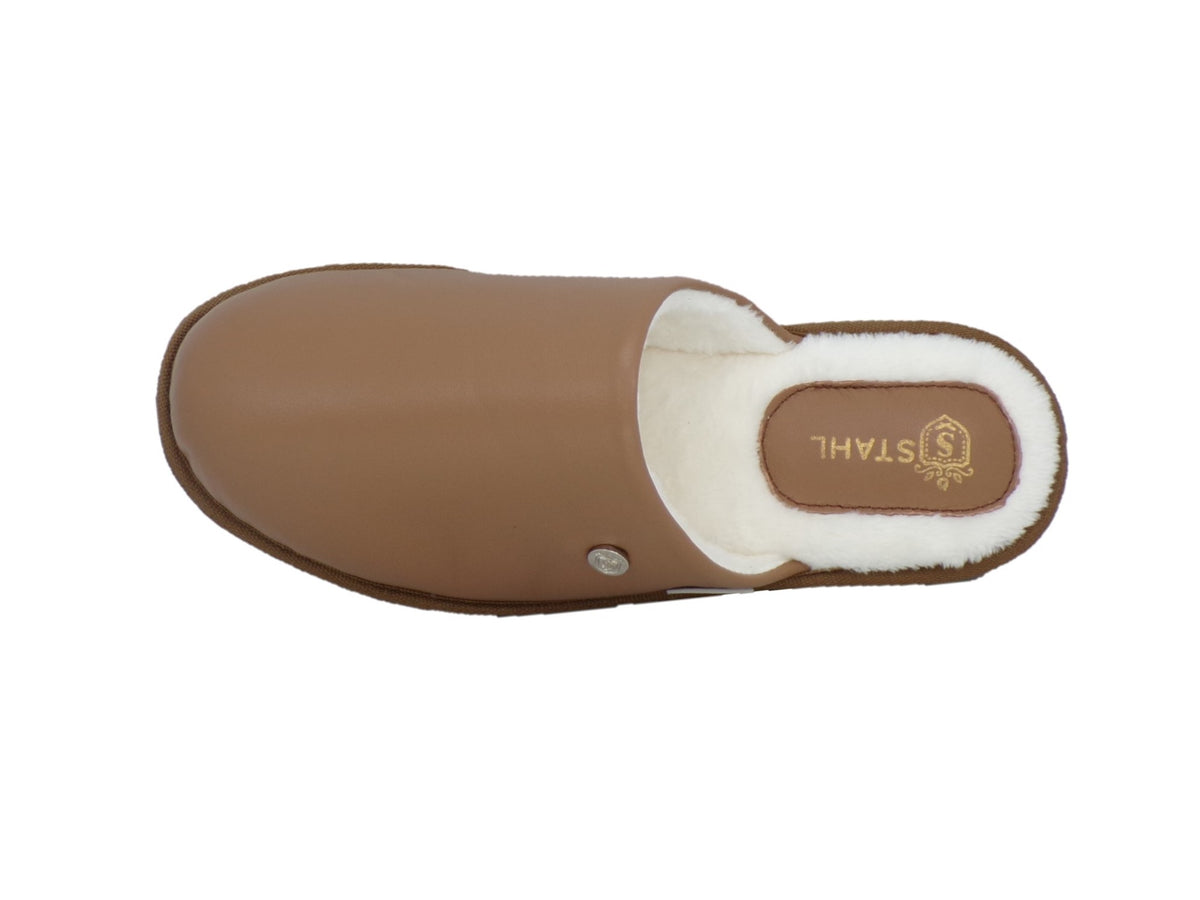 Pantuflas E-3873 de piel de borrego para mujer, vista de tres cuartos