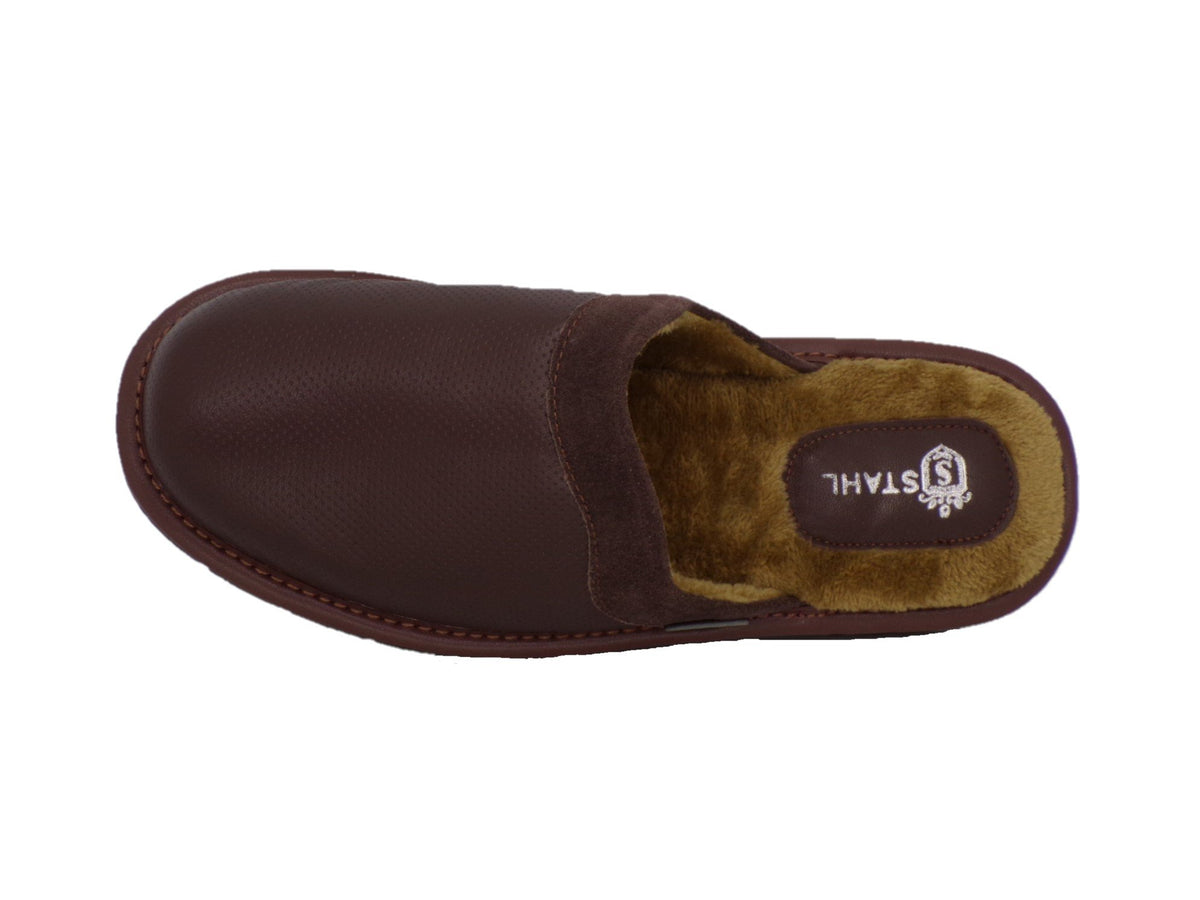Pantuflas E-4750 de piel de borrego para hombre, detalle del corte