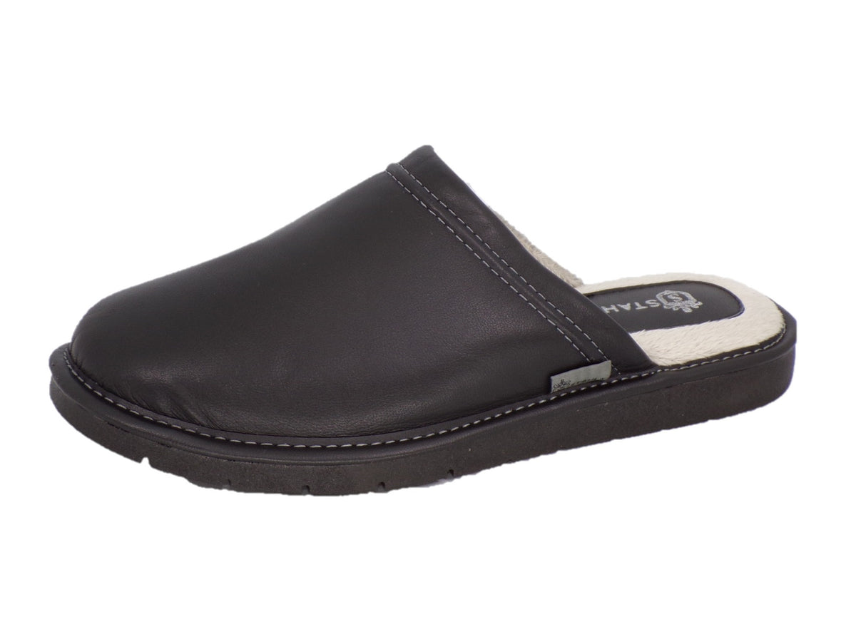 Pantuflas E-4747 de piel de borrego para hombre, detalle del corte