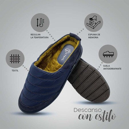 Pantuflas E-9638 de textil para hombre, suela antiderrapante