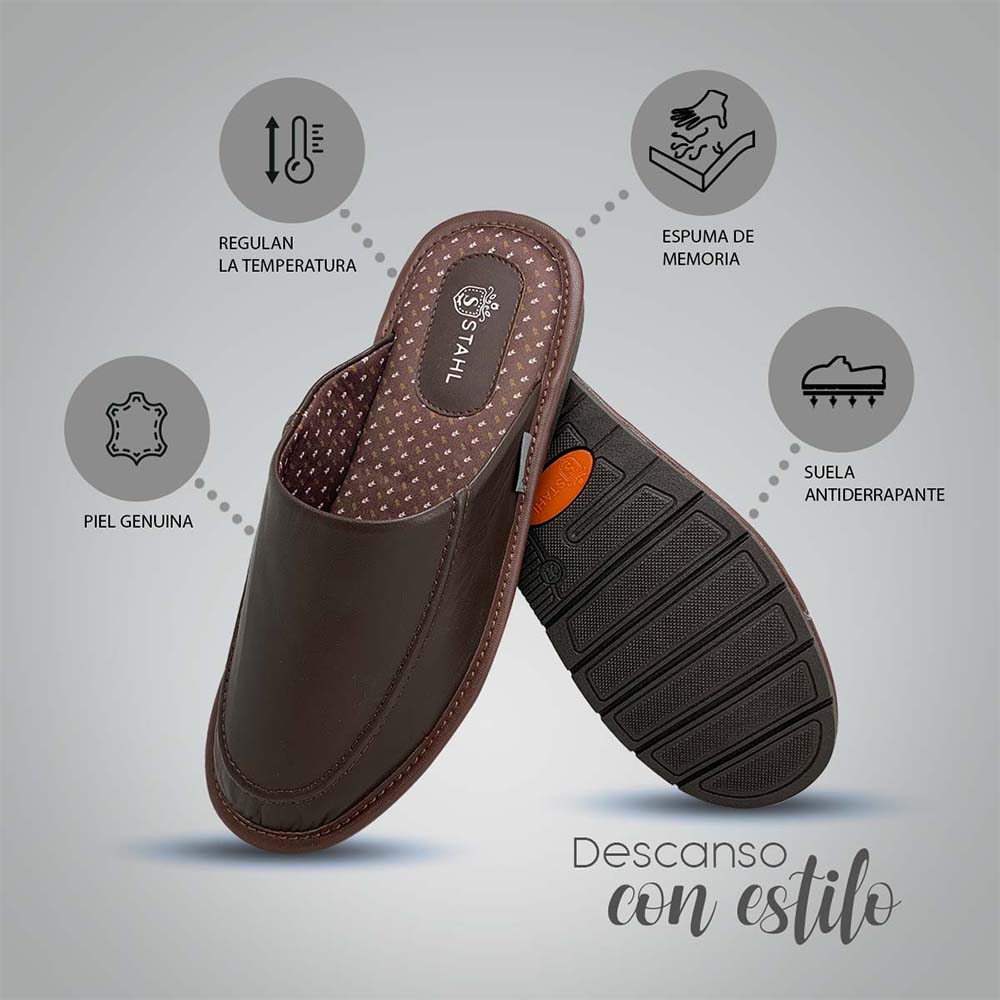 Pantuflas E-9669 de piel de borrego para hombre, suela antiderrapante
