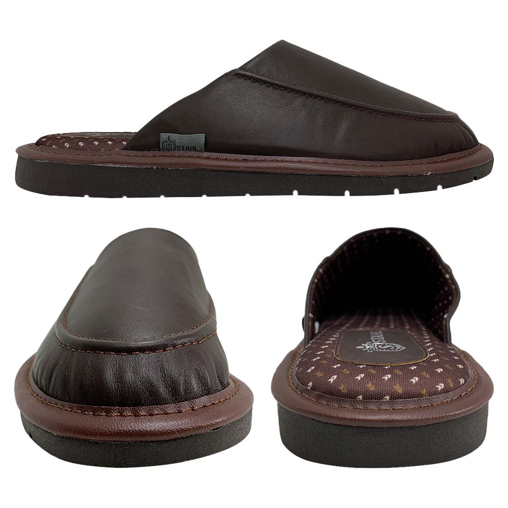 Pantuflas E-9669 de piel de borrego para hombre, suela antiderrapante