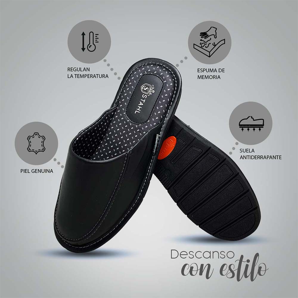 Pantuflas E-9669 de piel de borrego para hombre, detalle de la plantilla