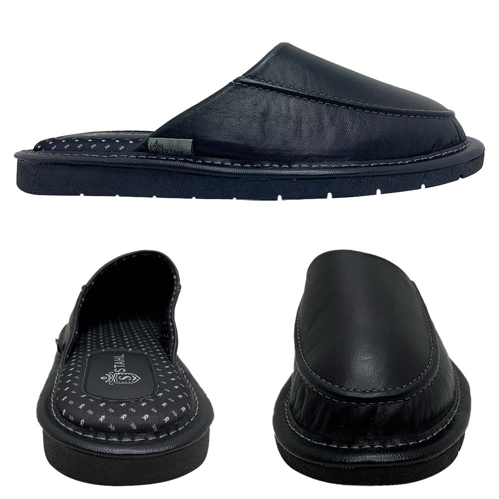 Pantuflas E-9669 de piel de borrego para hombre, detalle del corte