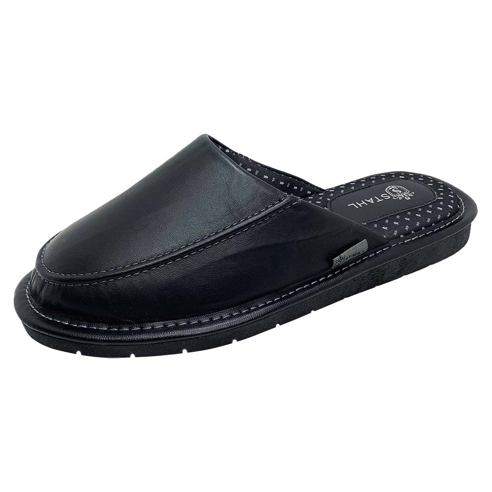 Pantuflas E-9669 de piel de borrego para hombre, detalle de la costura