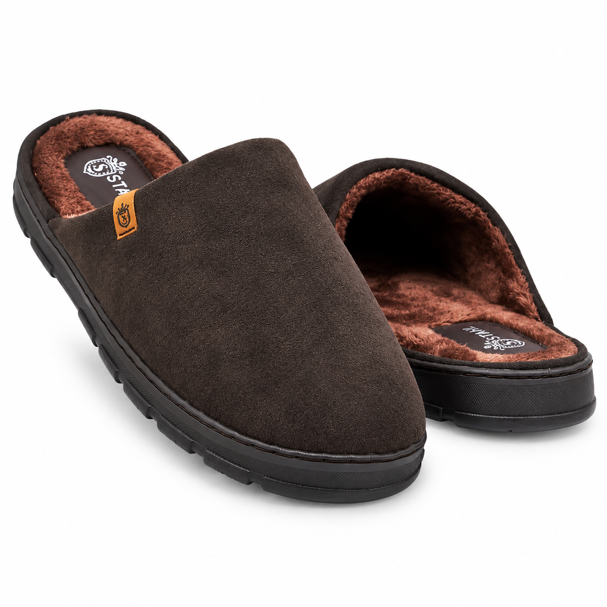 Pantuflas E-9835 de gamuza para hombre, detalle del corte
