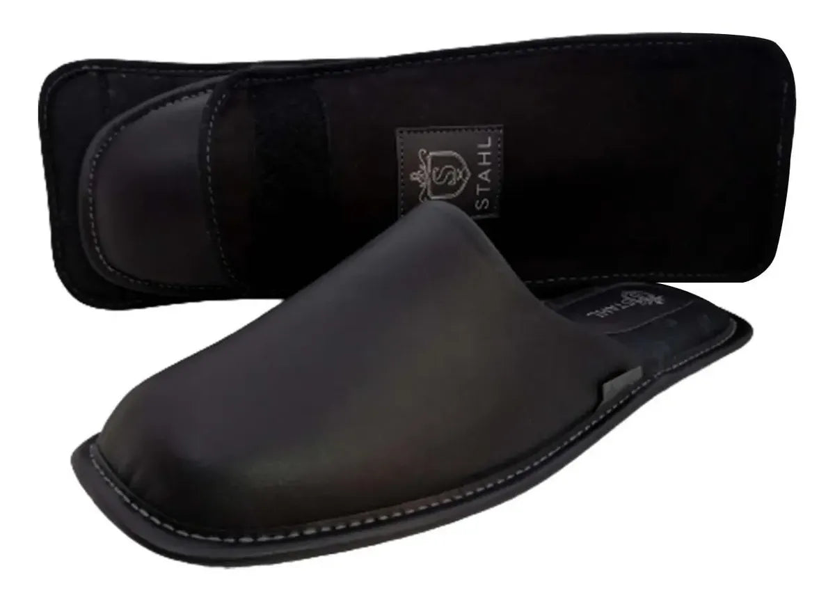 Pantuflas E-9764 de piel de borrego para hombre, detalle de la costura