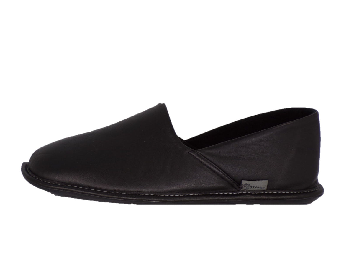 Pantuflas E-1802 de piel de borrego para hombre, detalle de la costura