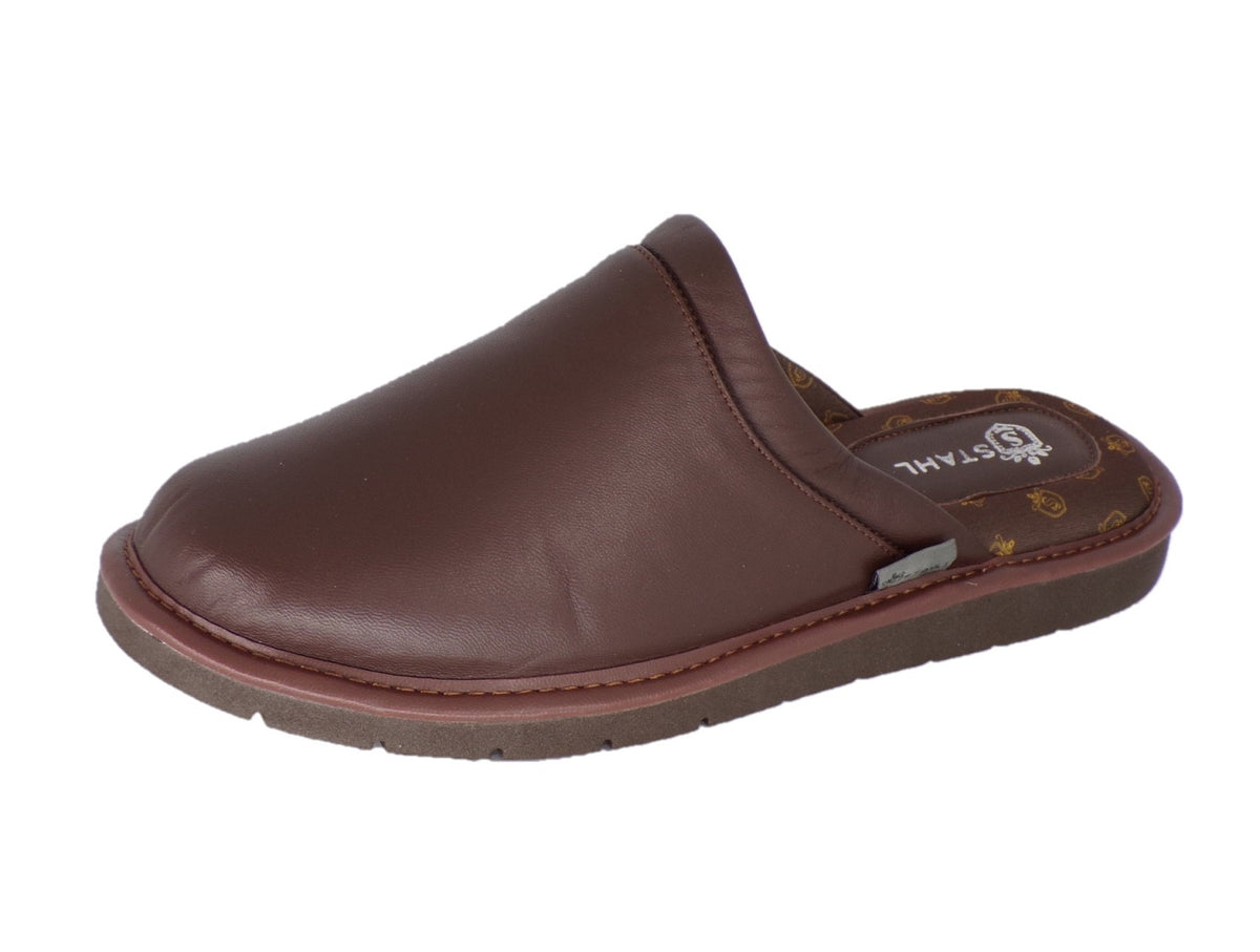 Pantuflas E-1810 de piel de borrego para hombre, vista de tres cuartos
