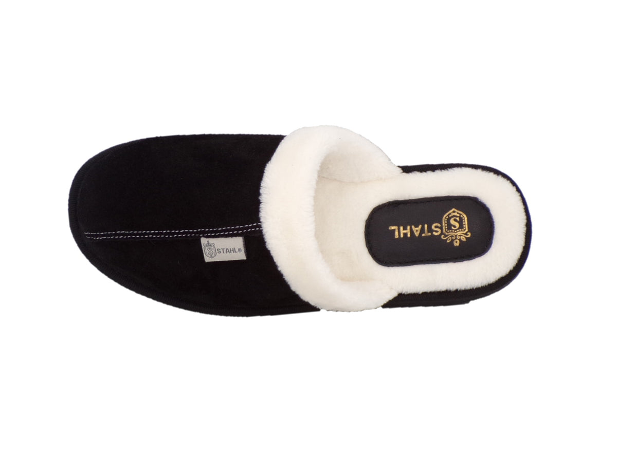 Pantuflas E-3865 de gamuza para mujer, vista de tres cuartos