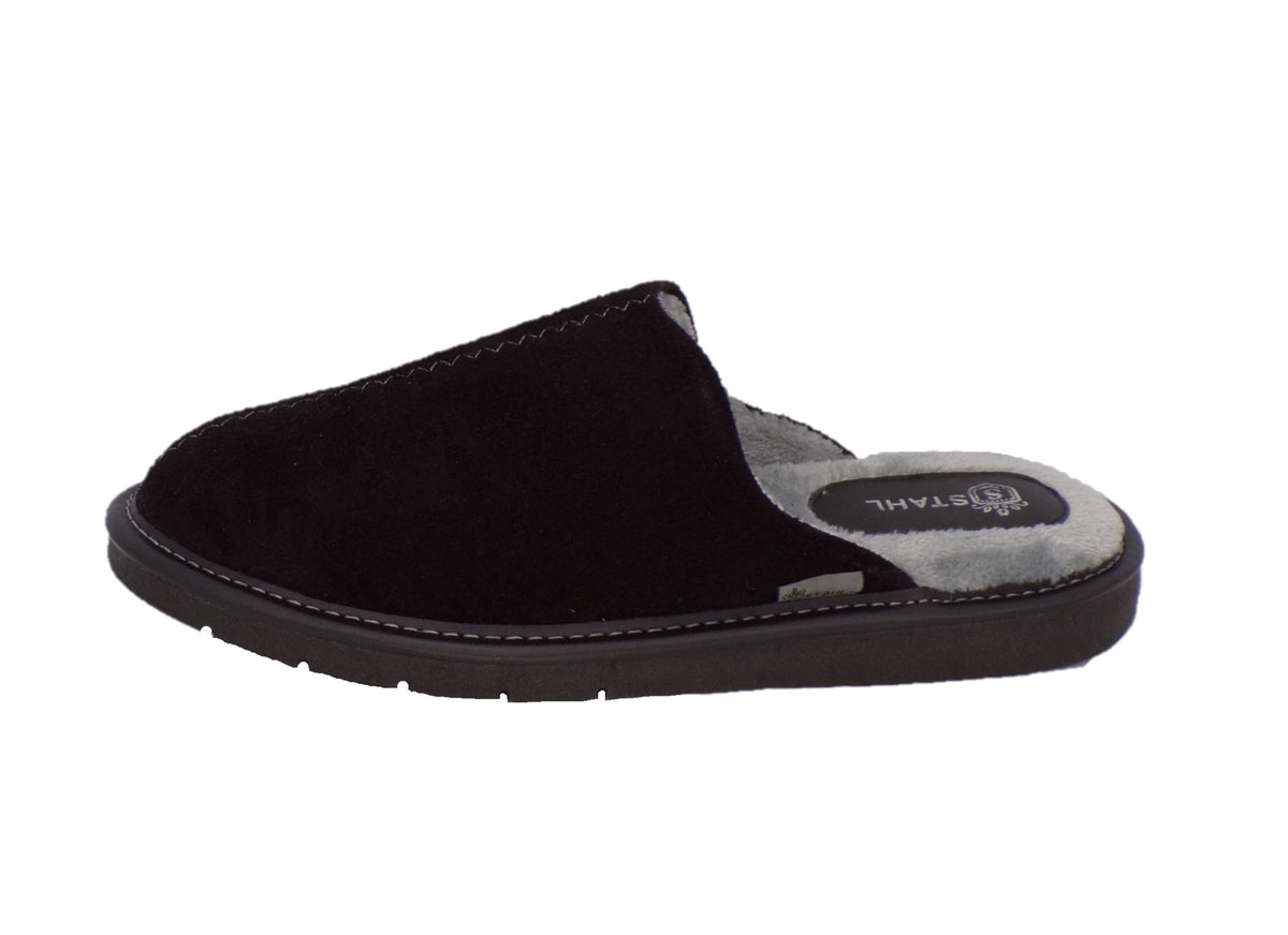 Pantuflas E-9575 de gamuza para hombre, vista de tres cuartos