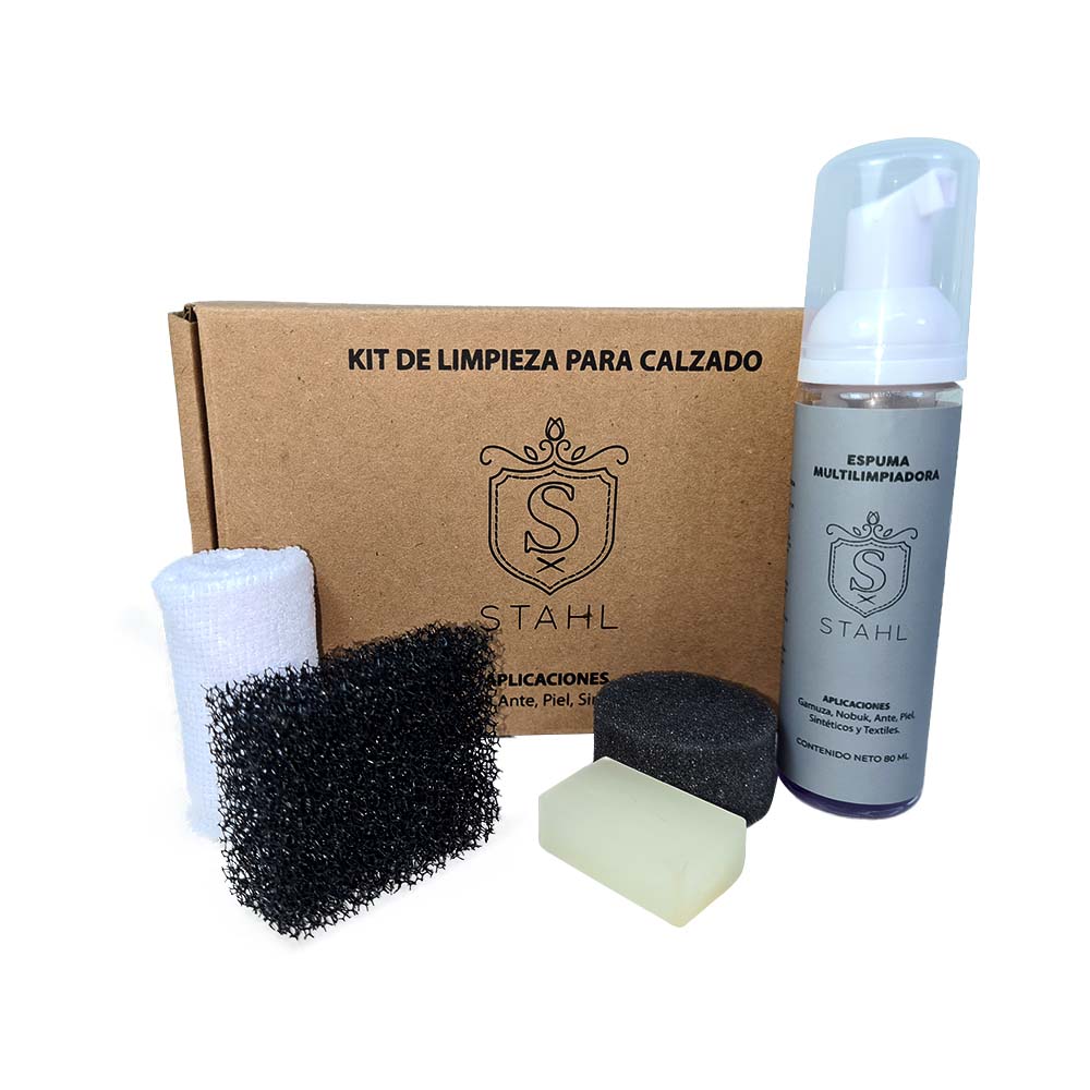 Kit limpiador Stahl para gamuza, piel, nobuk, ante y textil, vista de frente