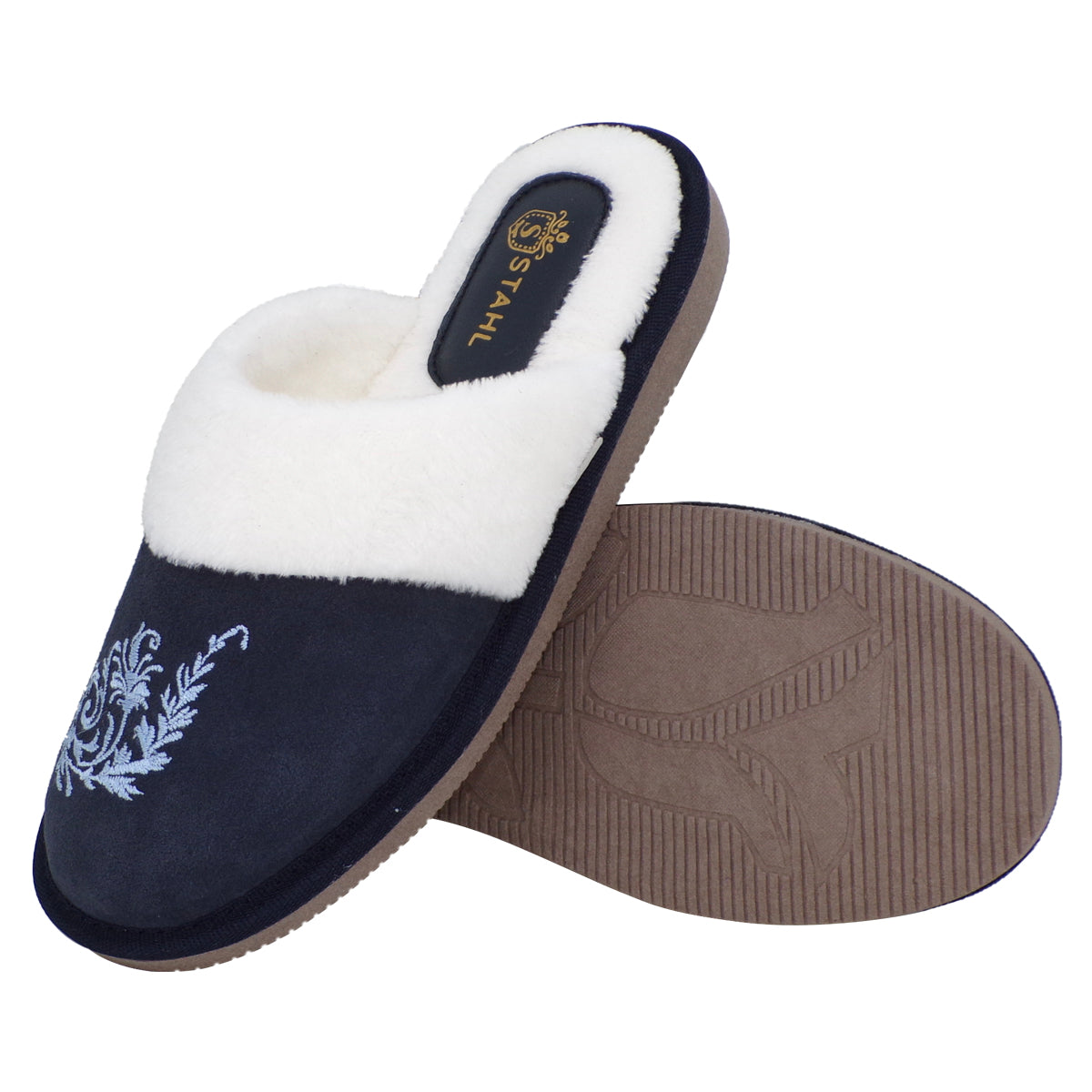Pantuflas E-3802 de gamuza para mujer, vista posterior