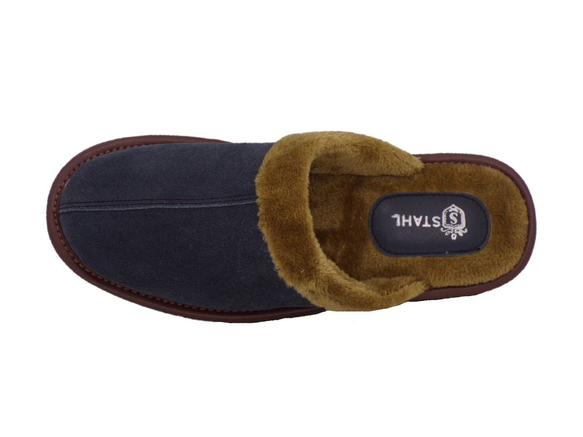 Pantuflas E-4751 de gamuza para hombre, vista de tres cuartos