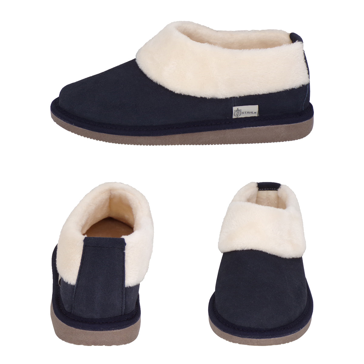 Pantuflas E-3889 de gamuza para mujer, vista posterior