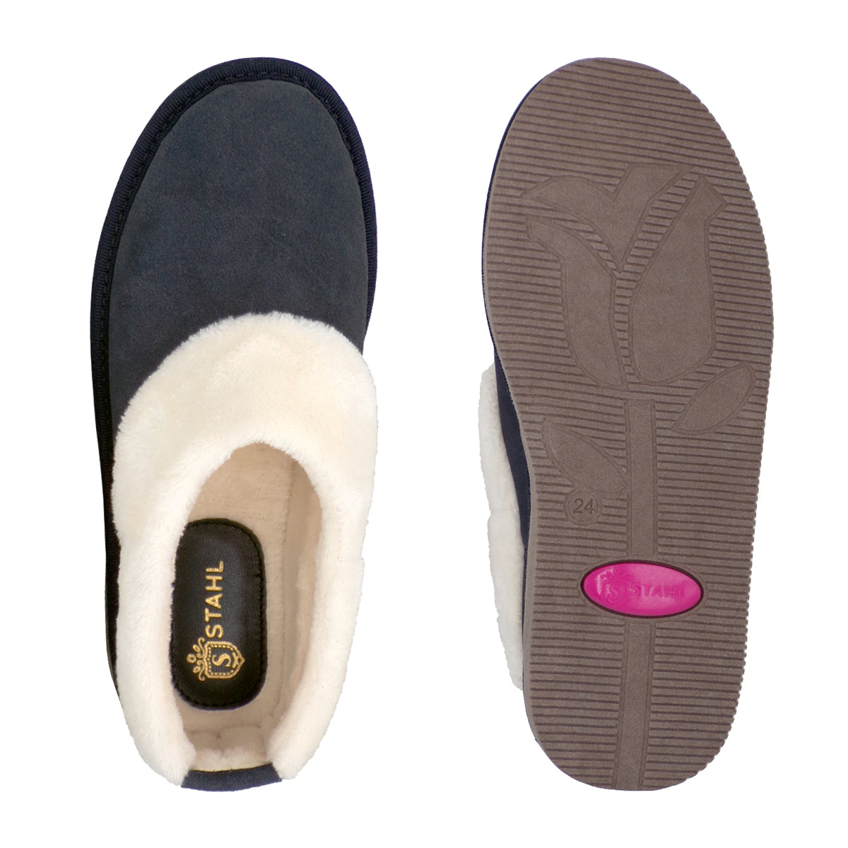 Pantuflas E-3889 de gamuza para mujer, detalle de la costura