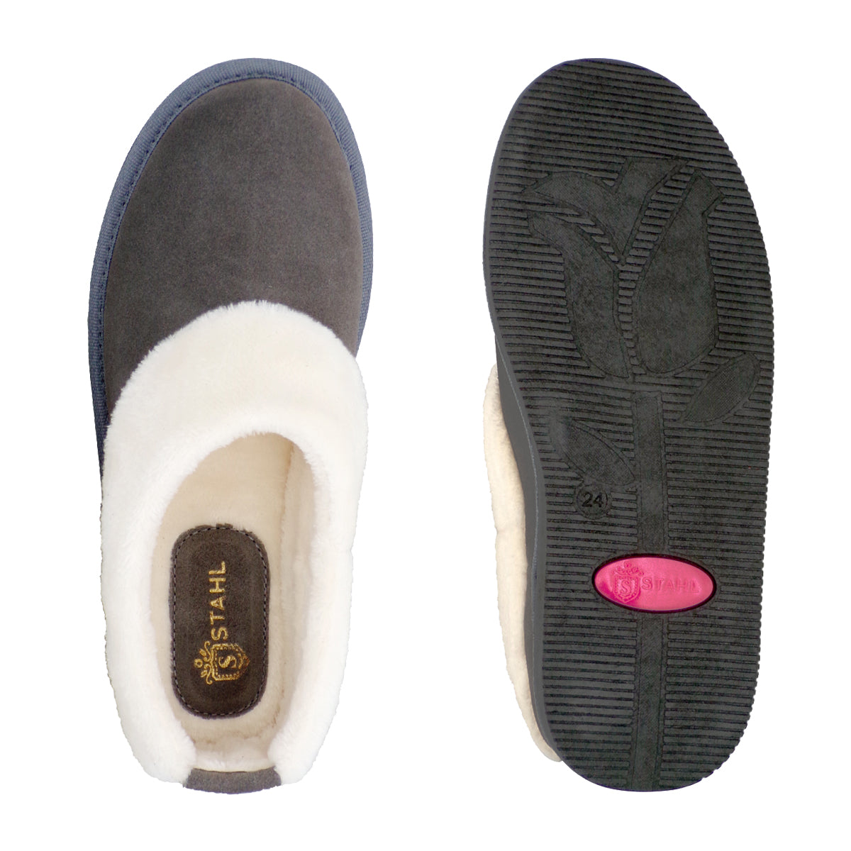 Pantuflas E-3889 de gamuza para mujer, vista de tres cuartos