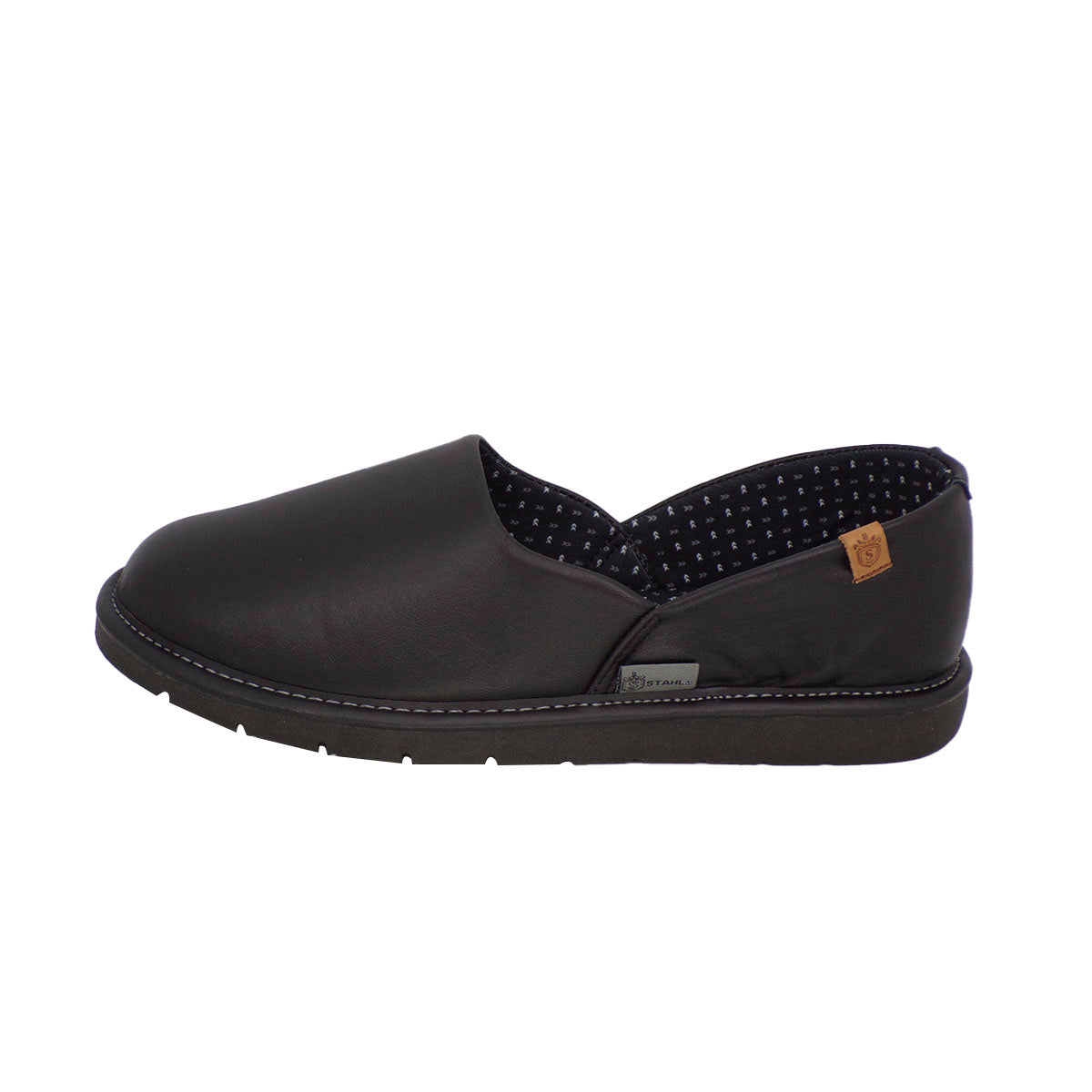 Pantuflas E-9555 de piel de borrego para hombre, detalle de la costura