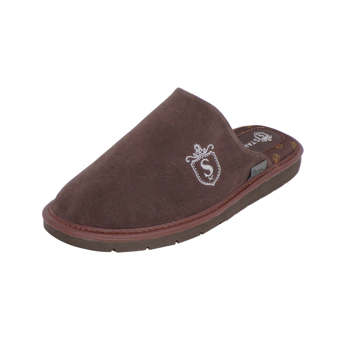 Pantuflas E-4767 de gamuza para hombre, detalle de la costura