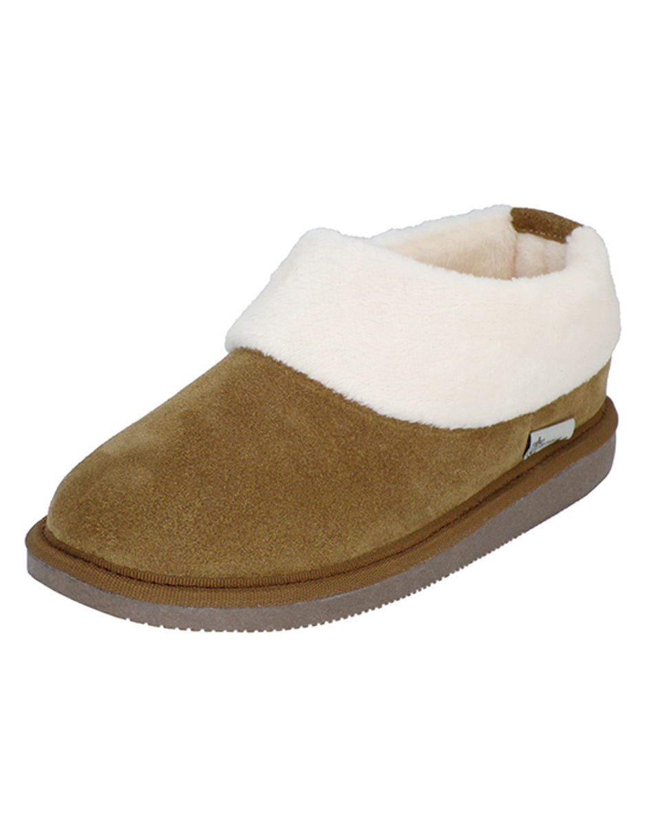 Pantuflas E-3889 de gamuza para mujer, detalle del corte