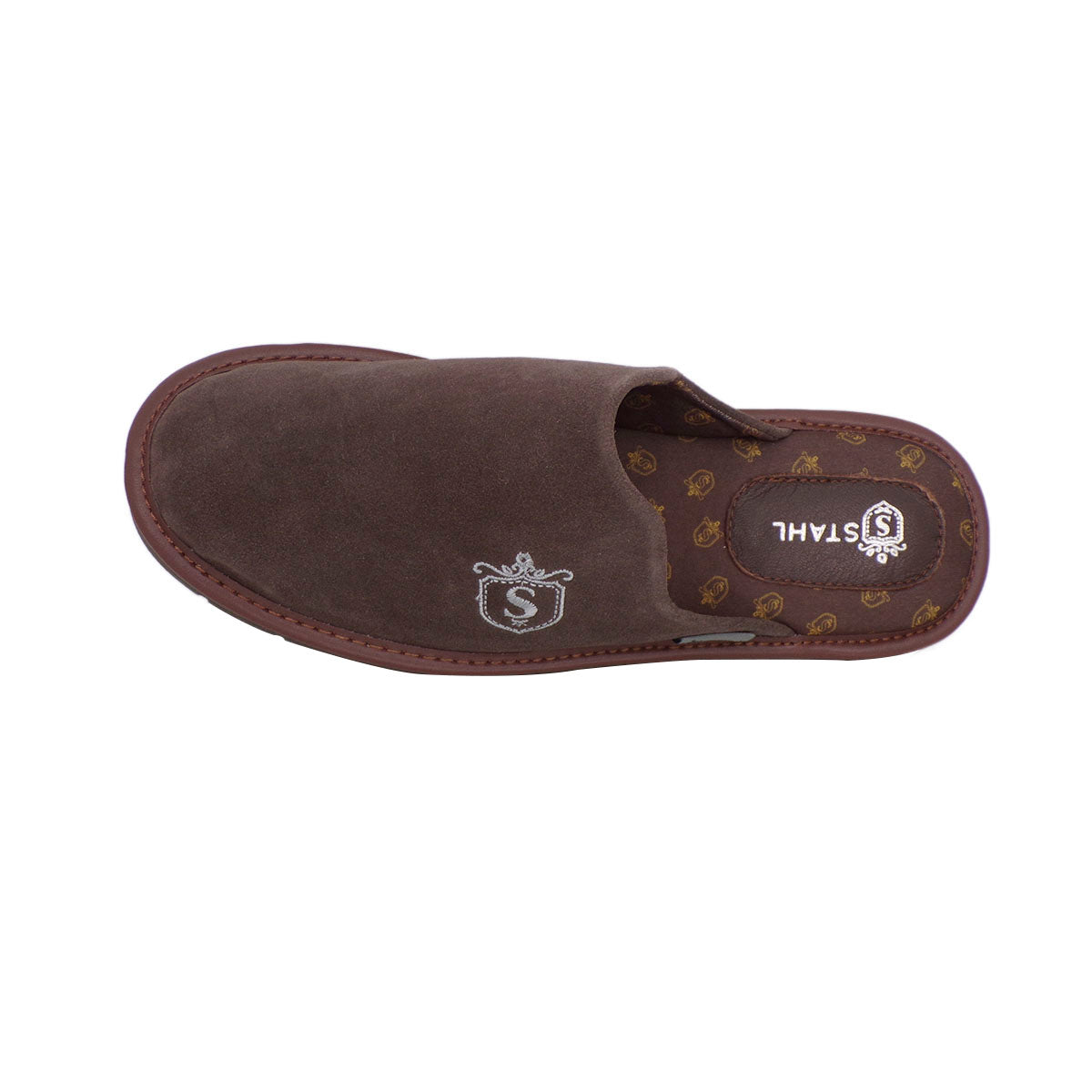Pantuflas E-4767 de gamuza para hombre, detalle del corte