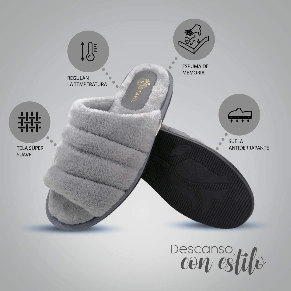 Pantuflas E-3968 de textil para mujer, detalle de la plantilla