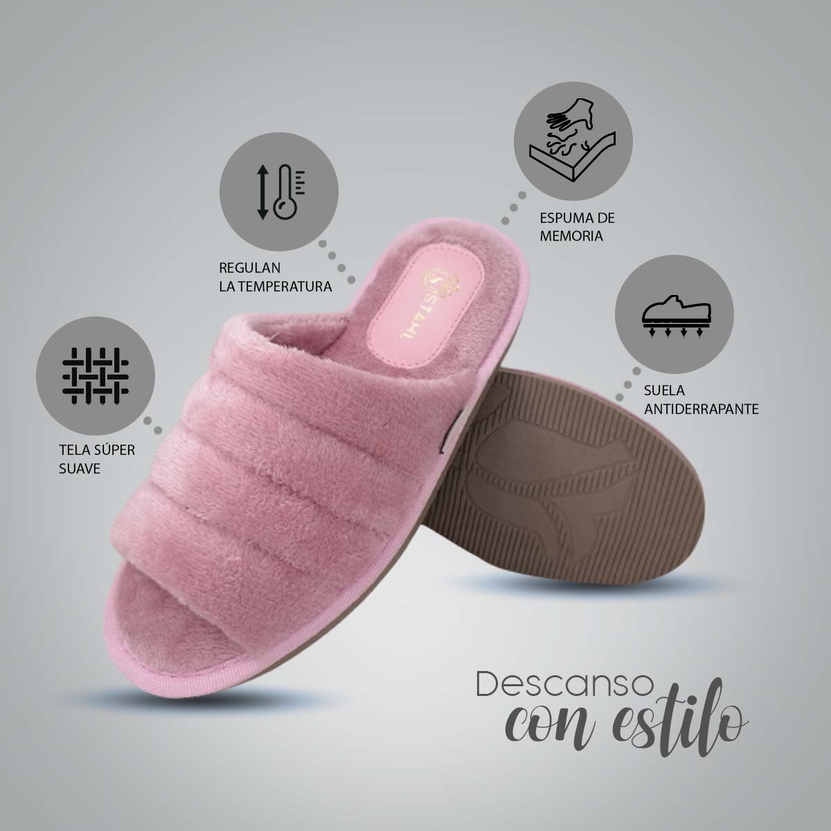 Pantuflas E-3968 de textil para mujer, suela antiderrapante