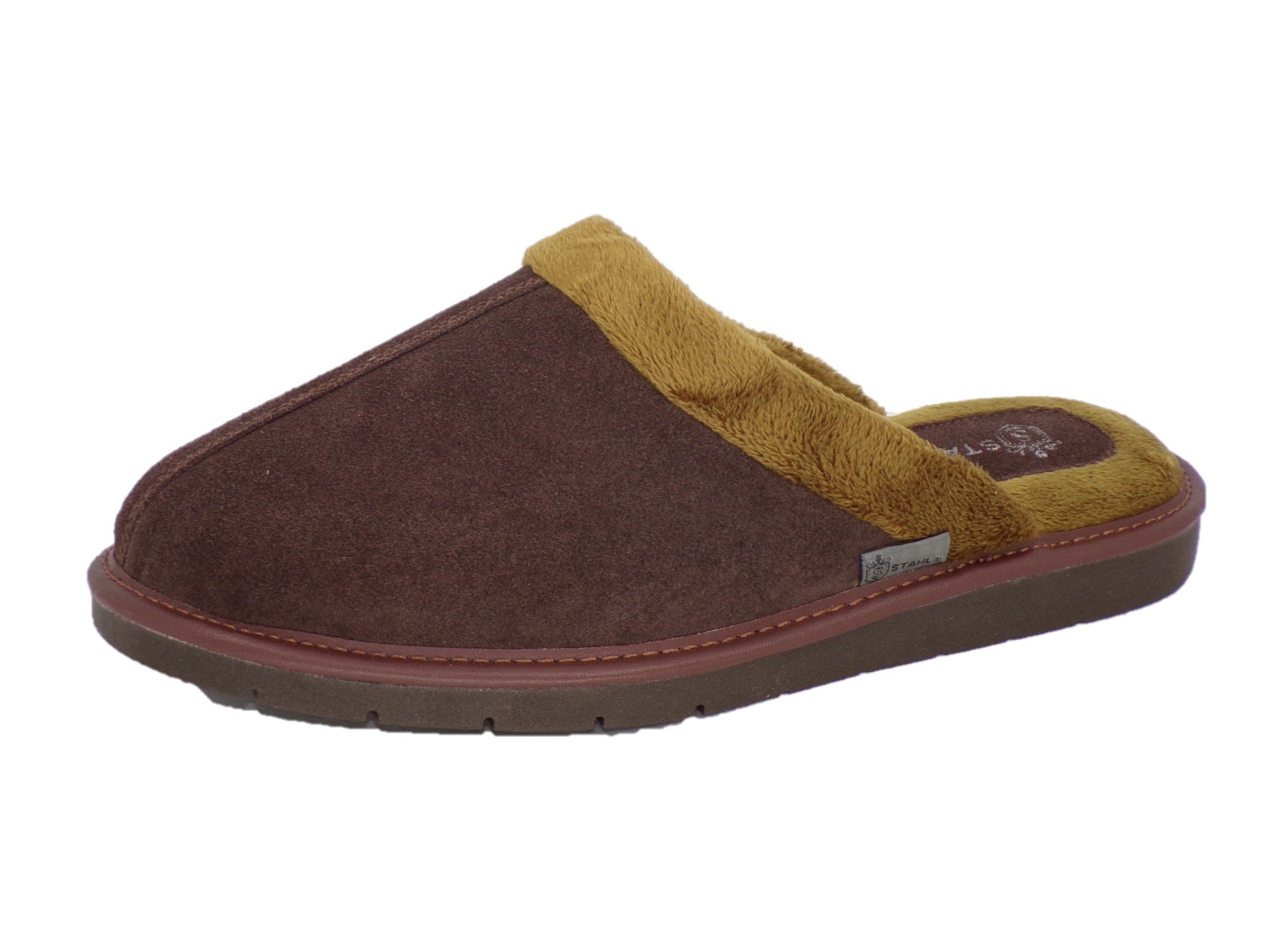 Pantuflas para hombre de gamuza genuina, STAHL E-4751 color Café.