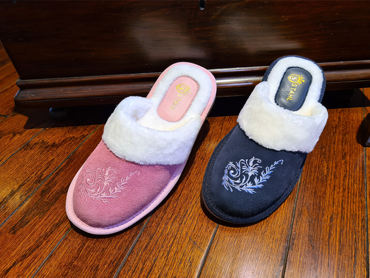 Pantuflas E-3802 de gamuza para mujer, detalle de la plantilla
