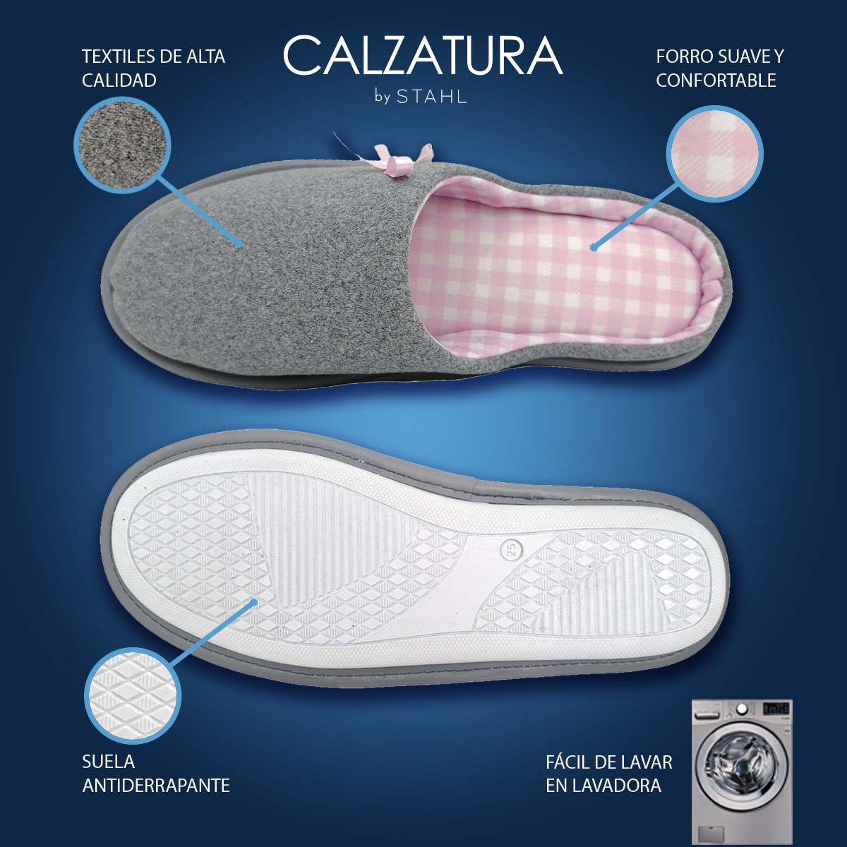 Pantuflas E-10051 de textil para mujer, suela antiderrapante