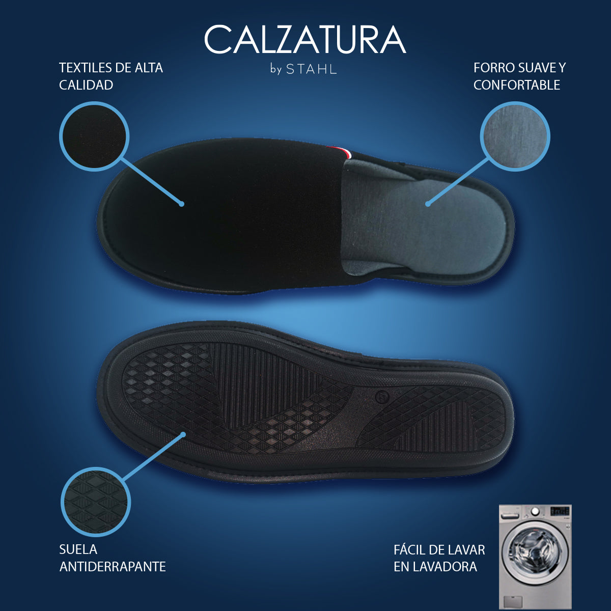 Pantuflas E-16031 de textil para hombre, detalle de la plantilla