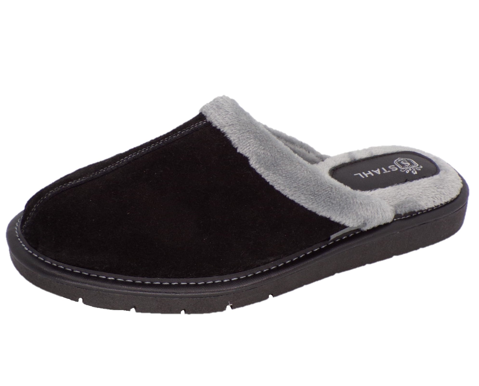 Pantuflas para hombre de gamuza genuina, STAHL E-4751 color Negro